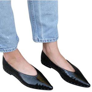 Never Worn Freda Salvador Lisa Black Embossed Croc Flats - Size 9